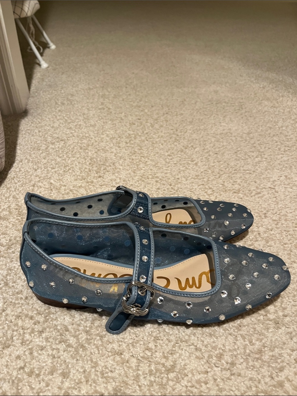 Sam Edelman Teal Mesh Mary Jane Flats with Rhinestone Accents - Picture 4 of 5